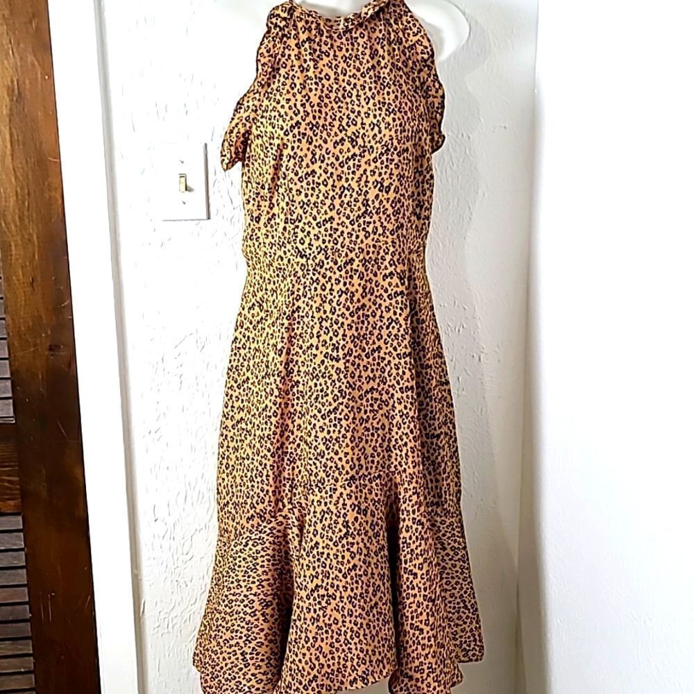 Who What Wear Leopard Midi-Dress with Halter-Top & Ruffles, Size XS - Picture 2 of 10